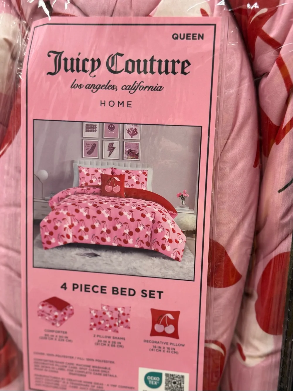 Juicy Couture Pink and Red Cherry Print Comforter Set